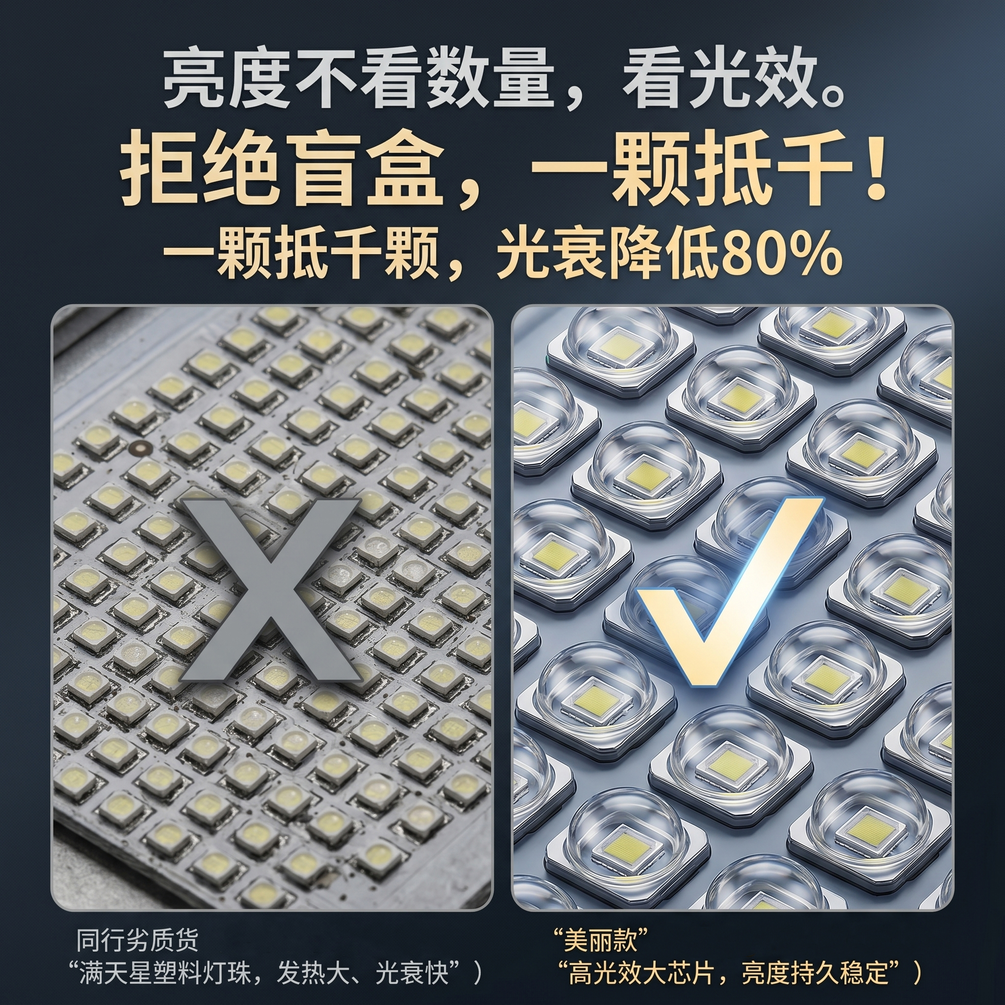 塑料灯珠与高光效透镜大芯片对比